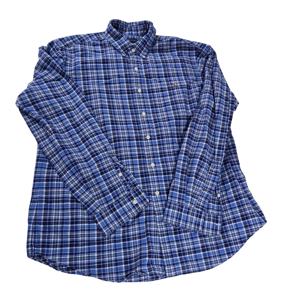 Ralph Lauren Mens Blue Plaid Button Down Shirt XL Long Sleeve Cotton 11062